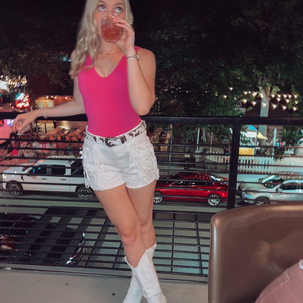 White Fringe Shorts